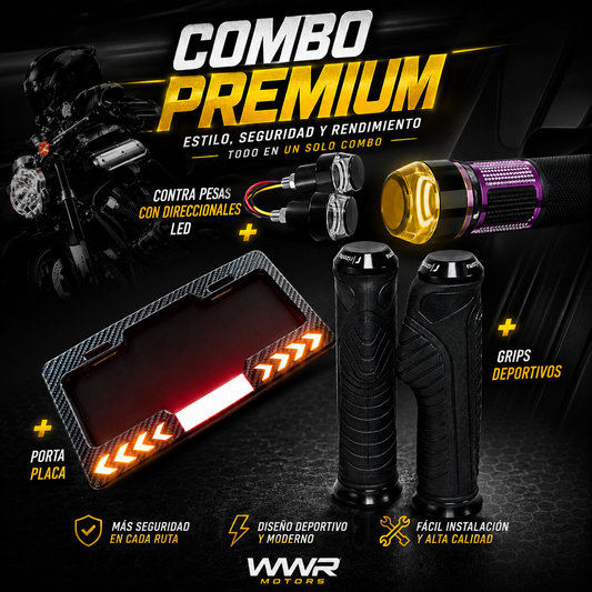 Combo x3 | Grips Deportivos + Porta Placa + Contra Pesas con Direccionales Led